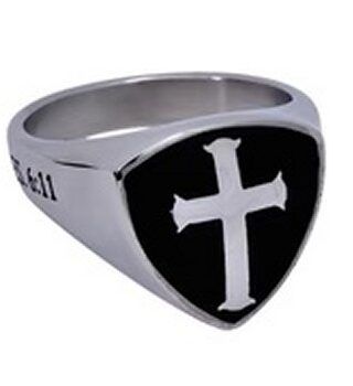 528151119100 R2 Shield Cross Strong And Courageous (Size 10 Ring)