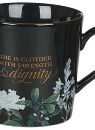 1220000322943 Strength And Dignity Black Floral Ceramic Proverbs 31:25