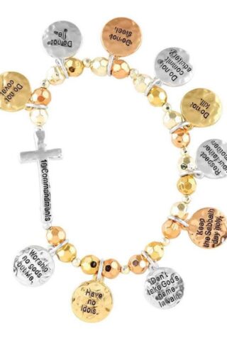 603799312127 3 Tone 10 Commandments Cross Bead Stretch (Bracelet/Wristband)