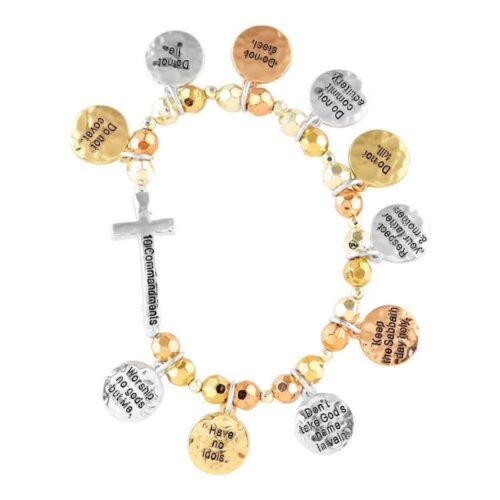 603799312127 3 Tone 10 Commandments Cross Bead Stretch (Bracelet/Wristband)