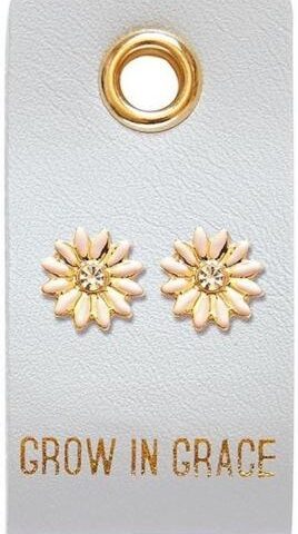 195002073142 Grow In Grace Flower Studs On Reusable Leather Luggage Tag (Earring)