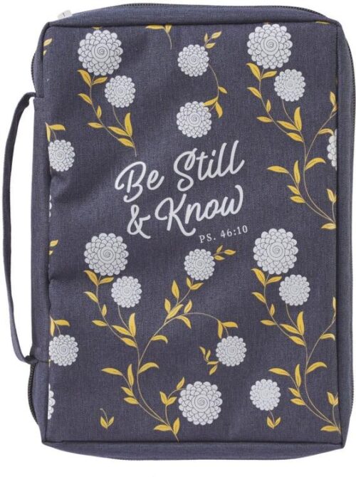 1220000131712 Be Still and Know Psalm 46:10 Floral Navy Blue Canvas Bible Cover for Women Medi