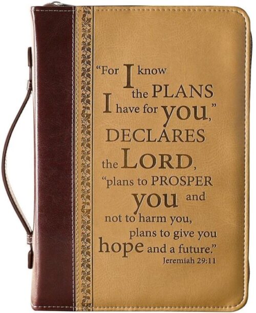 6006937082335 Tan Faux Leather Bible Cover for Men and Women  I Know The Plans - Jeremiah 29:1