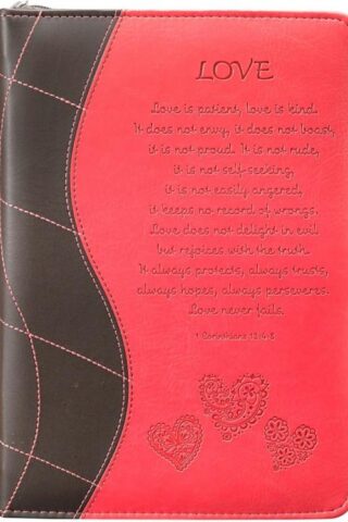 6006937092969 Pink Faux Leather Bible Cover for Women  Love Is - 2 Corinthians 13:4:8  Zippere