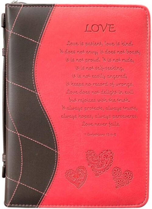 6006937092969 Pink Faux Leather Bible Cover for Women  Love Is - 2 Corinthians 13:4:8  Zippere