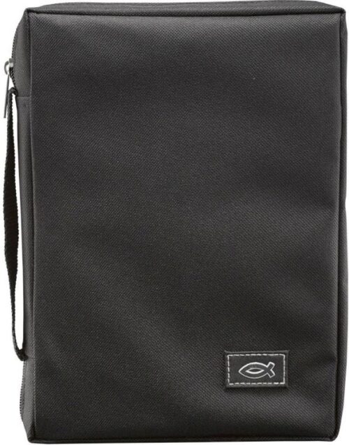 6006937108509 Black Canvas Bible Cover for Men and Women with Jesus Fish Symbol Applique