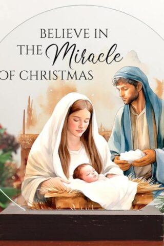 096069786030 Believe In The Miracle Of Christmas Nativity Round Glass Sitter