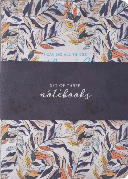 1220000135291 Through Christ Navy Floral Large Notebook Set Philippians 4:13