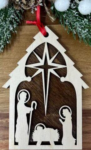 741365666257 Nativity With Wood Backing (Ornament)