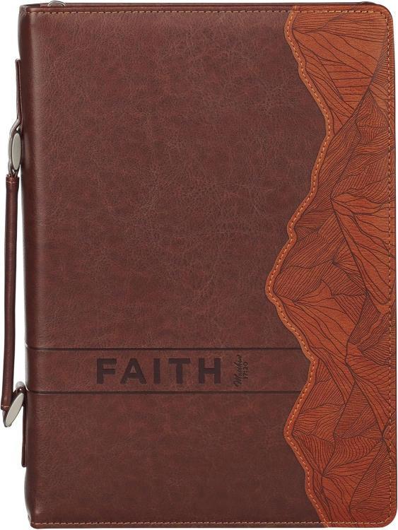 1220000720022 Premium Vegan Leather Inspirational Bible Cover for Men & Women: Faith Moves Mou