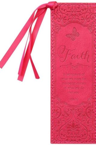 6006937122703 Pink Faux Leather Bookmark  Faith Butterfly- Hebrews 11:1 Bible Verse Inspiratio