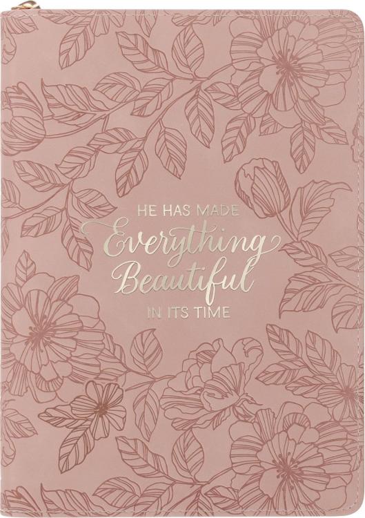 9798896780618 Everything Beautiful Blush Floral Journal With Zipper Closure Ecclesiastes