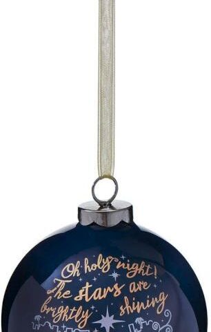 1220000329508 Small Decorative Ceramic Ball Christmas Ornament with Silver Satin Ribbon: Oh Ho