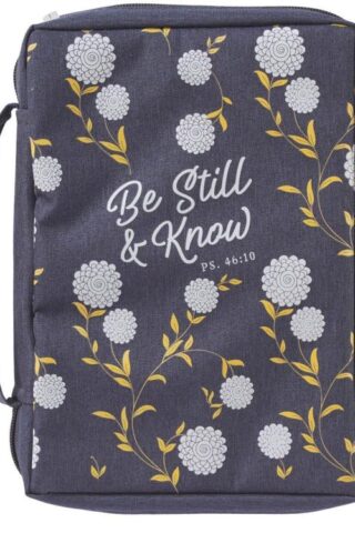 1220000131705 Be Still and Know Psalm 46:10 Floral Navy Blue Canvas Bible Cover for Women Larg