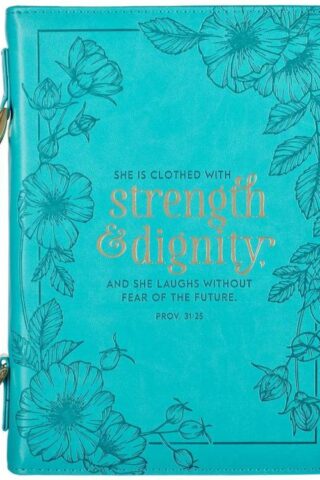 1220000137134 Teal Floral Fashion Bible Cover for Women She is Clothed Strength Dignity Prover
