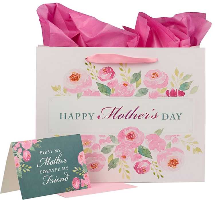 1220000320611 With Love Floral Gift Bag w/Card & Tissue Paper: First My Mother Forever My Frie