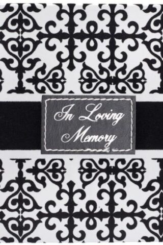 6006937098282 In Loving Memory Guest Book - Black and White Flocked Cover Design - Condolence