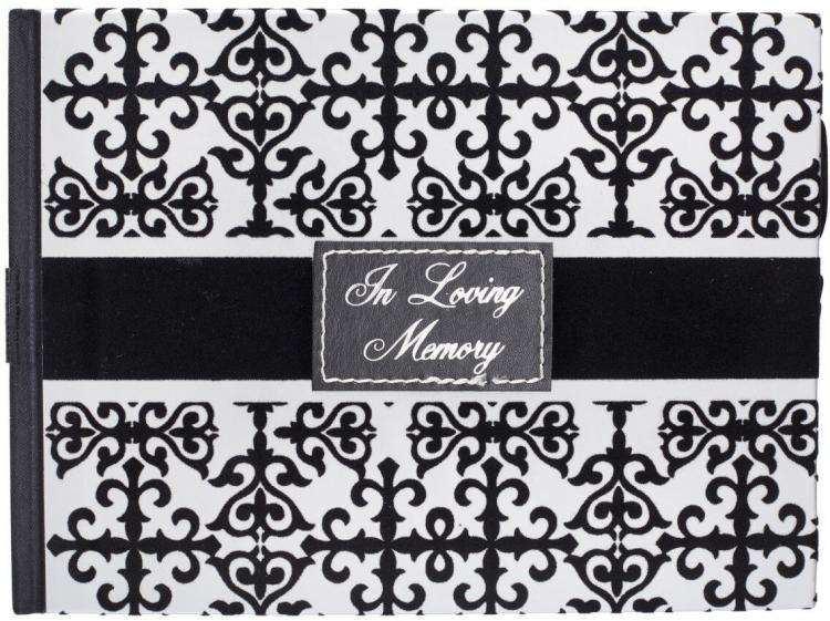 6006937098282 In Loving Memory Guest Book - Black and White Flocked Cover Design - Condolence