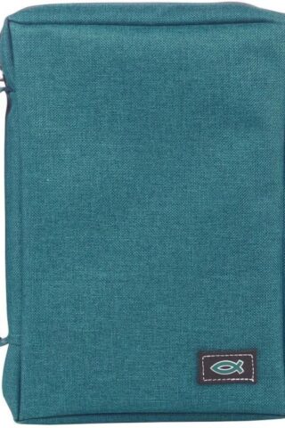 6006937139633 Teal Canvas Bible Cover for Men and Women with Jesus Fish Symbol Applique