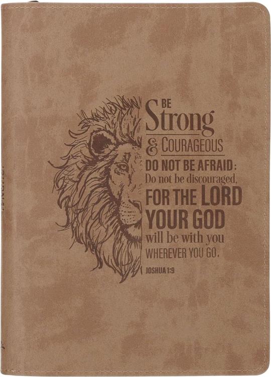 9798896780823 Be Strong And Courageous Lion Tan Journal With Zipper Closure Joshua 1:9
