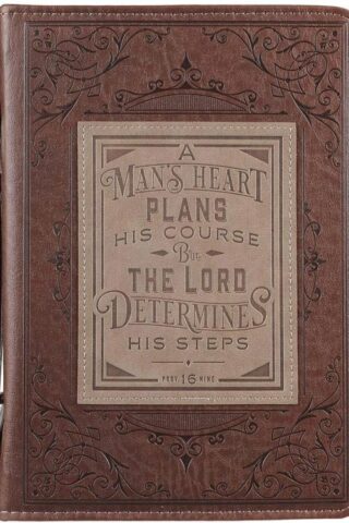 1220000137332 Brown Faux Leather Classic Bible Cover A Mans Heart - Proverbs 16:9 Bible Case"